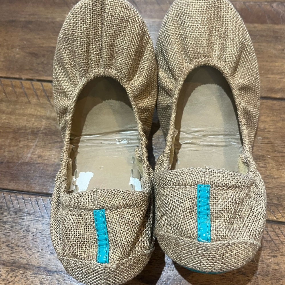 Tieks Tan Slippers with Blue Detail